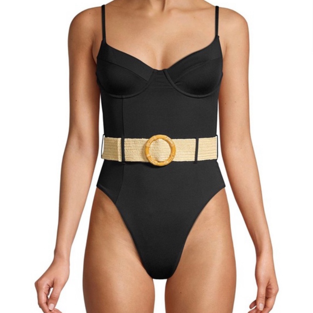 NWT Rattan Belt Black One Piece Bathing Suit